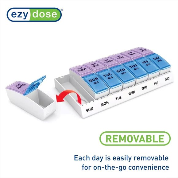 Ezy Dose Weekly (7-Day) AM/PM Pill Organizer - Removable Days - Pop-Out Days! - Picture 3 of 5